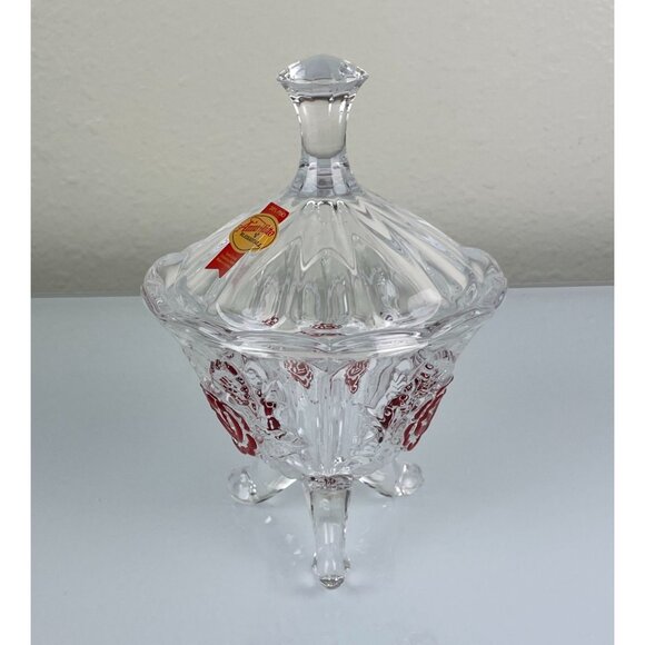 VTG Anna Hutte Bleikristall Lead Crystal Rose Lidded Trinket Candy Dish Germany - Picture 10 of 10